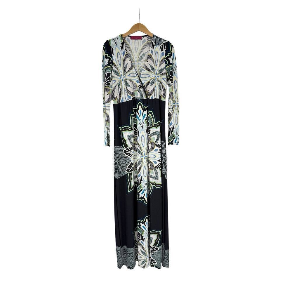 Melissa Masse Multicolor Faux Wrap Style Stretch Slinky‎ Maxi Dress Womens M?